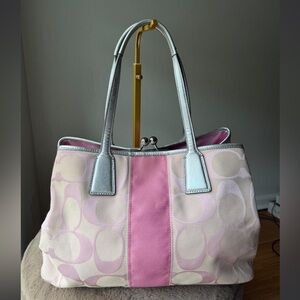 2010 Baby Pink Coach Signature Stripe Carry Satchel 💗✨